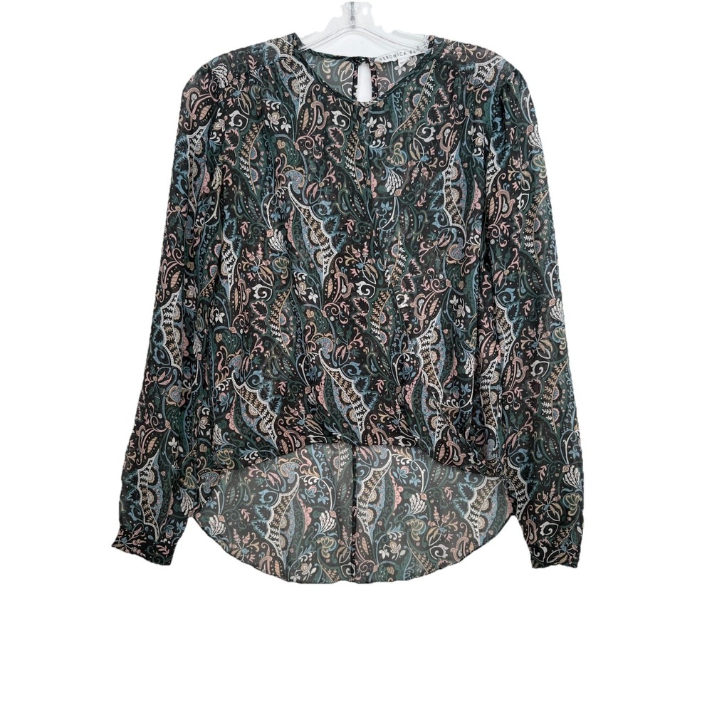 Veronica Beard Top Womens 0 Gayle 100%‎ Silk Floral Surplice Office Semi Sheer